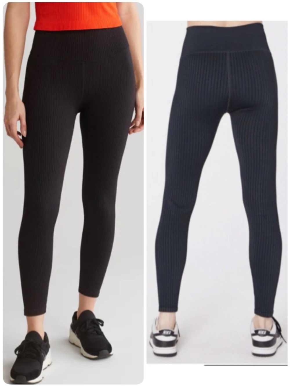 NWT New Good American Chunky Ribbed Black High-Rise Leggings Pants Sz 1/2 [CH]